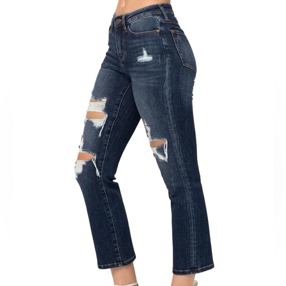 JUDY BLUE Mid Rise Cropped Straight Leg Jean Dark Wash size 9 / 29 - Picture 3 of 10